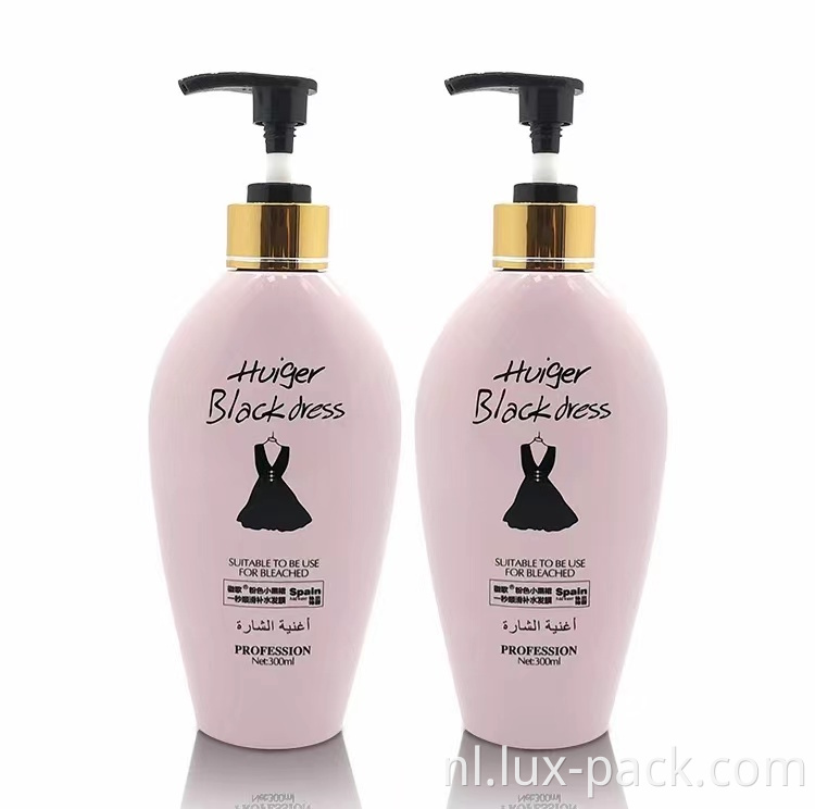Groothandel Pet Pink Pink Plastic Luxe Lotionpompfles Plastic vormige shampoo fles en conditionerverpakking